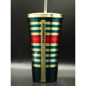 Starbucks 2014 DOT Collection Stainless Steel Tumbler Pink/Green Stripes, 16 oz